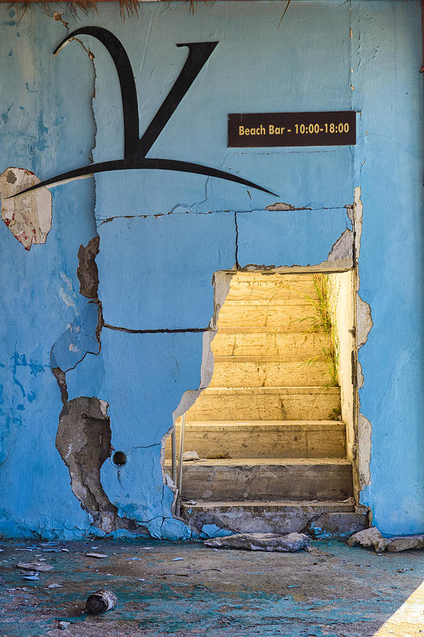 Blue wall and yellow stairs - Mediterranean decay Photograph by Matthias Hauser
