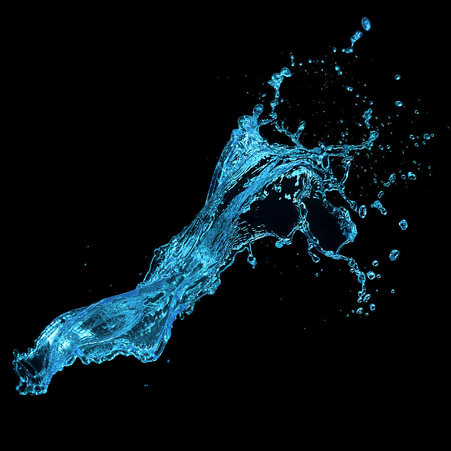 Blue Water Splash On Black Background by Biwa Studio