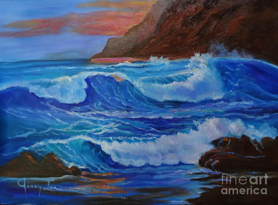 Blue Waves Hawaii Painting by Jenny Lee