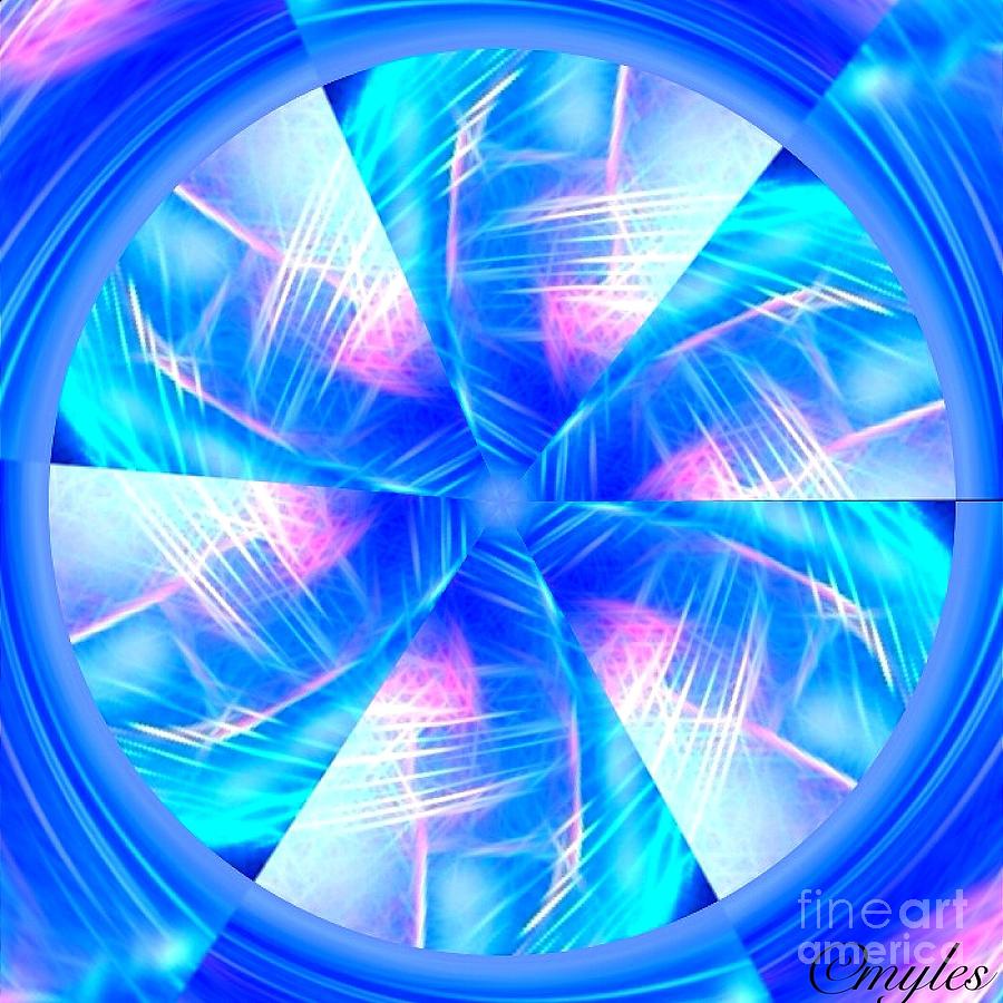 Blue Wheel Inflamed Abstract Painting by Saundra Myles