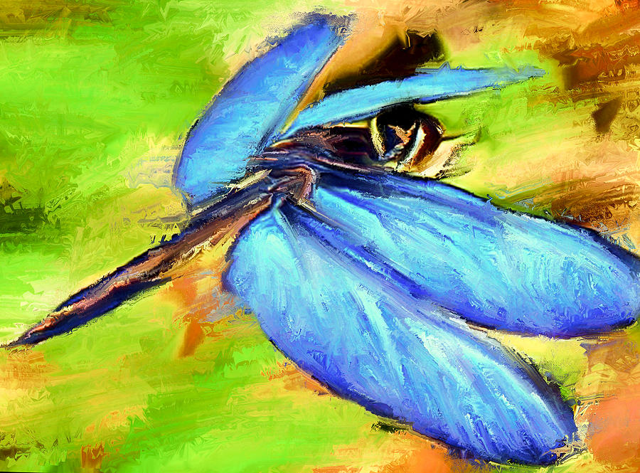 Blue Wings Dragonfly Digital Art by Yury Malkov
