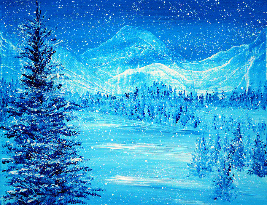 Christmas Painting - Blue Winter by Ann Marie Bone