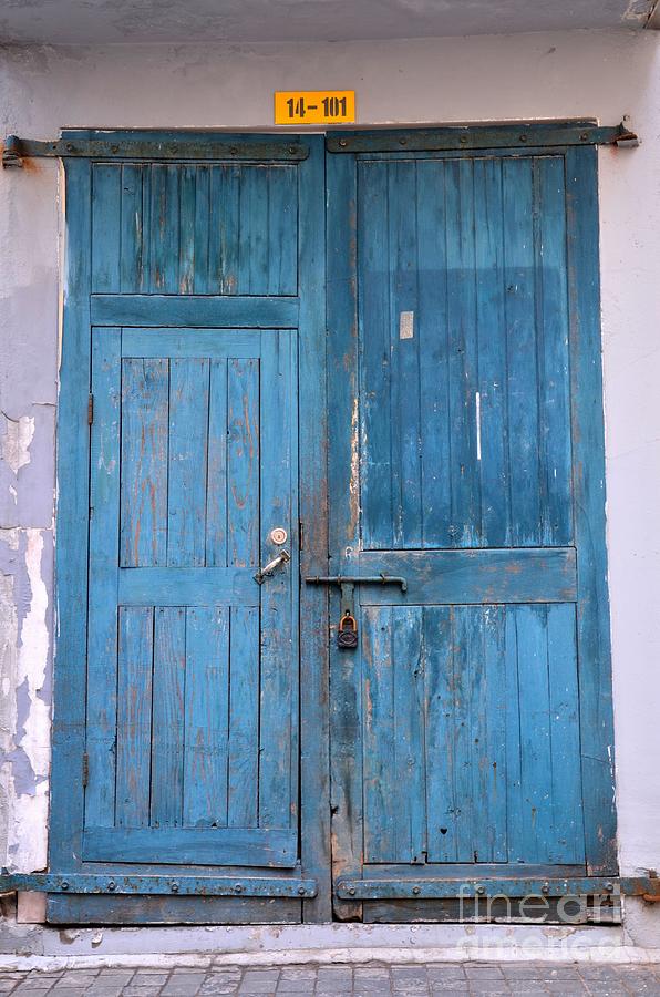 Blue wooden weathered door with padlock Photograph by Imran Ahmed
