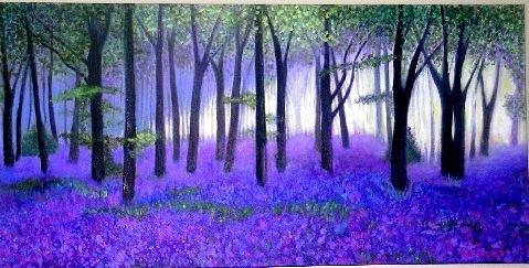 Landscape Painting - Bluebells forest-Bluebells wood by Marie-Line Vasseur
