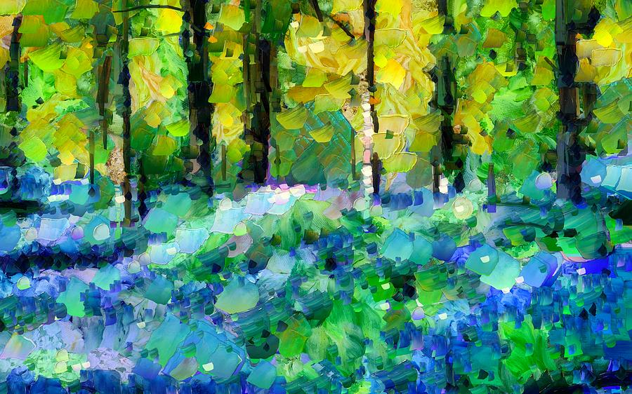 Bluebells In The Forest - Abstract Mixed Media