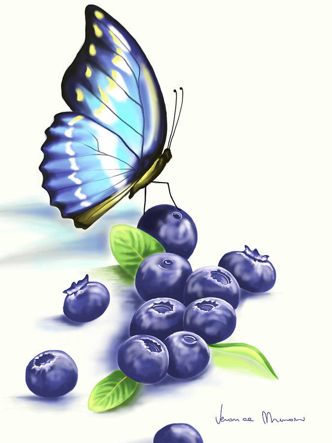 Blueberries and Butterfly Painting by Veronica Minozzi