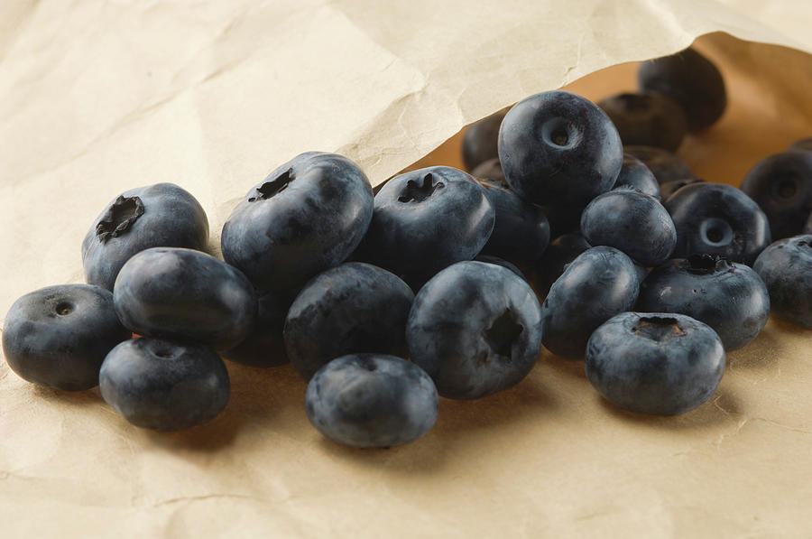 Blueberries On Paper Bag, Close Up Photograph by Westend61