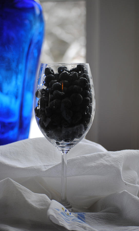 Blueberries w Blue Glass Photograph by Glory Ann Penington
