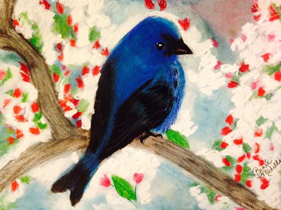 Bluebird Amid Apple Blossoms Pastel by Renee Michelle Wenker