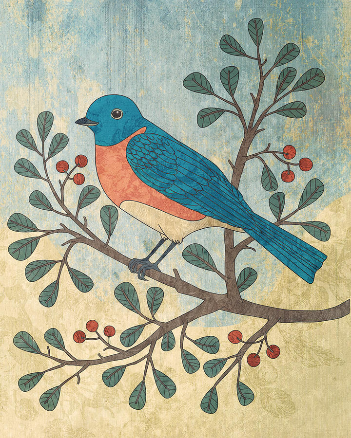 Bluebird Digital Art - Bluebird and Berries by Karyn Lewis Bonfiglio