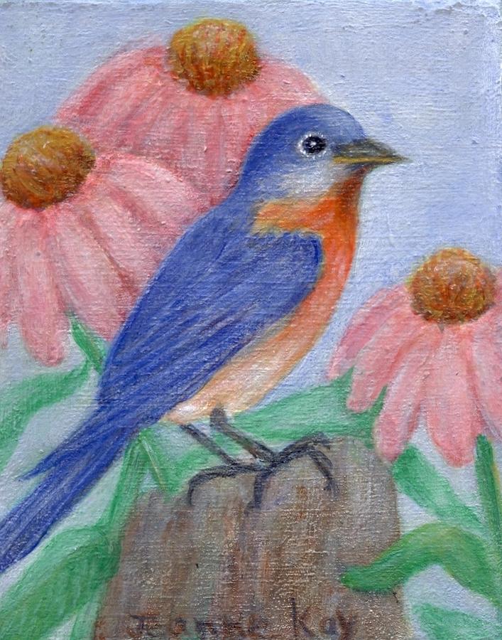 Bluebird Painting - Bluebird and Cone Flowers by Jeanne Juhos