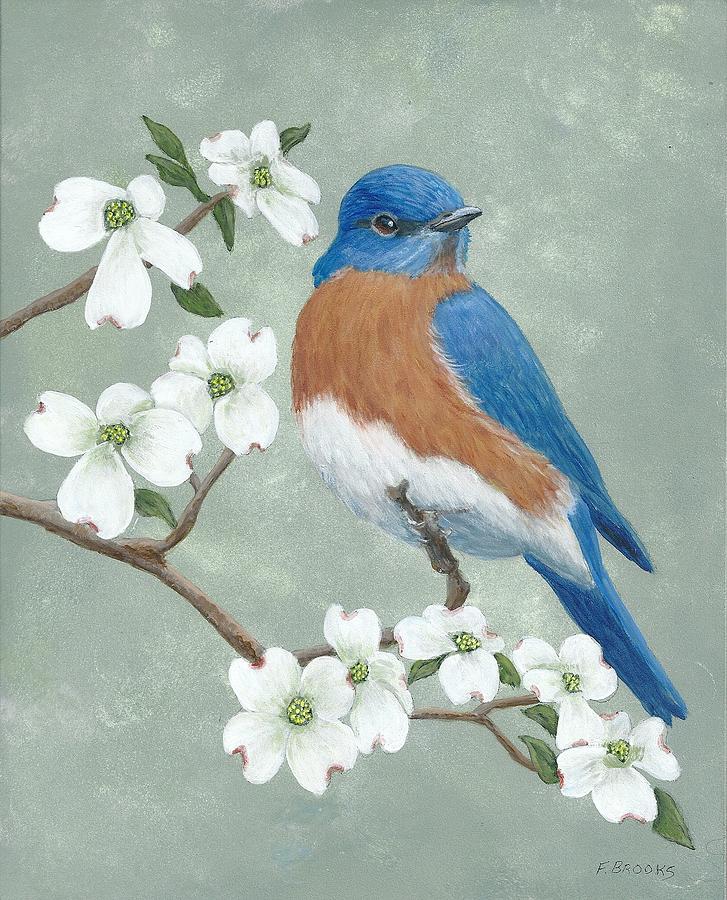 Bluebird And Dogwood Painting by Fran Brooks