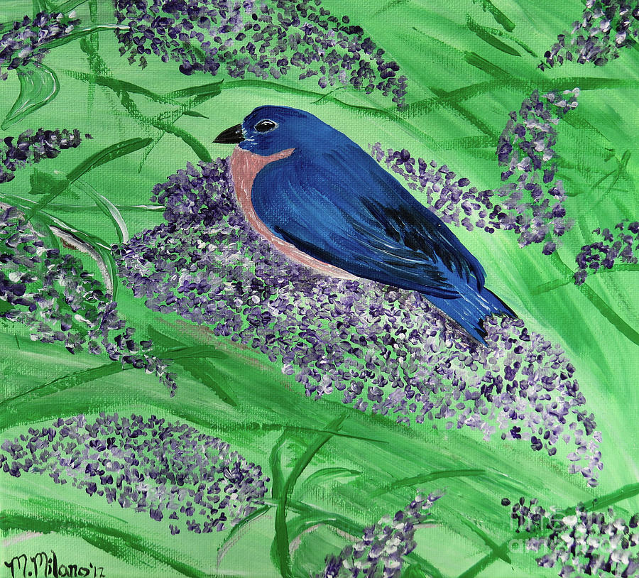 BlueBird and Lilacs Painting by Art Dingo
