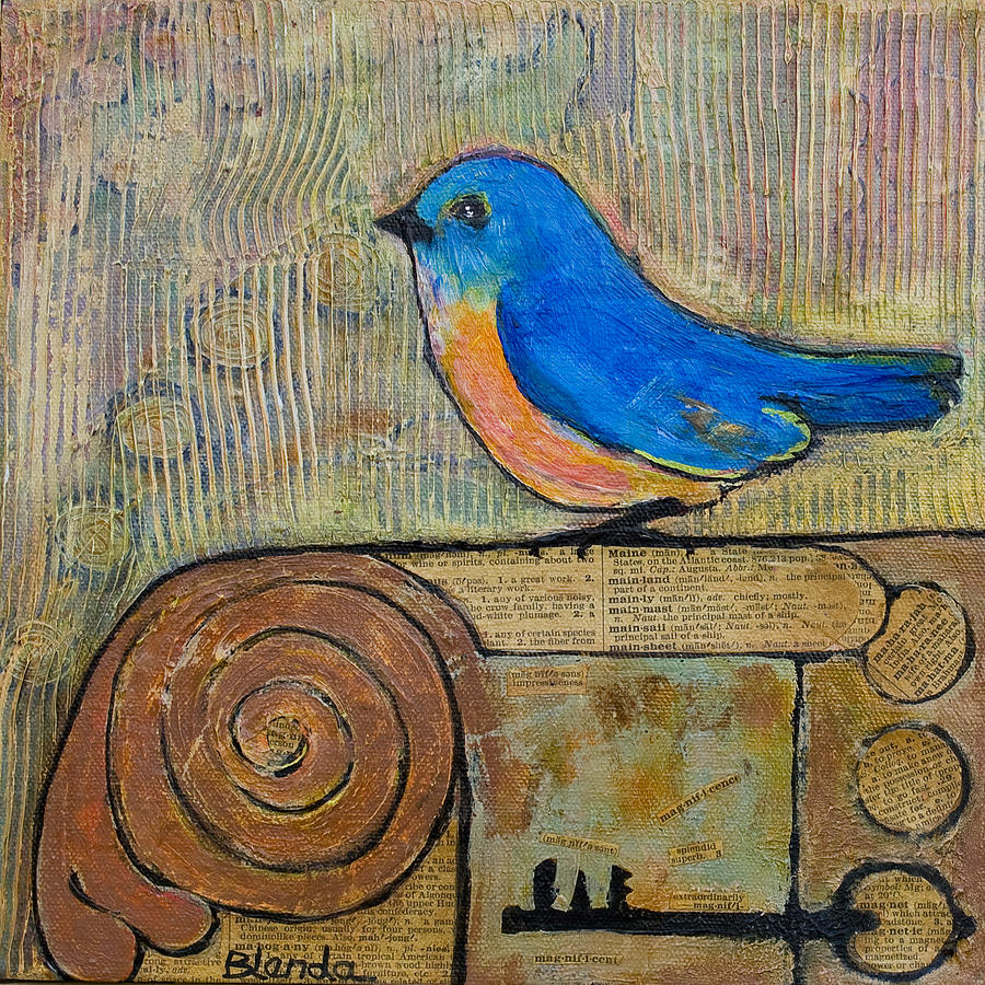 Bluebird Painting - Bluebird Art - Knowledge is Key by Blenda Studio