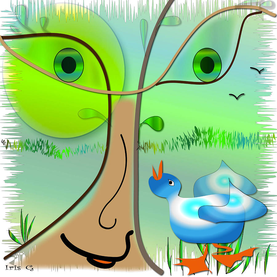 Tree Digital Art - BLUEBIRD Duvet cover  by Iris Gelbart