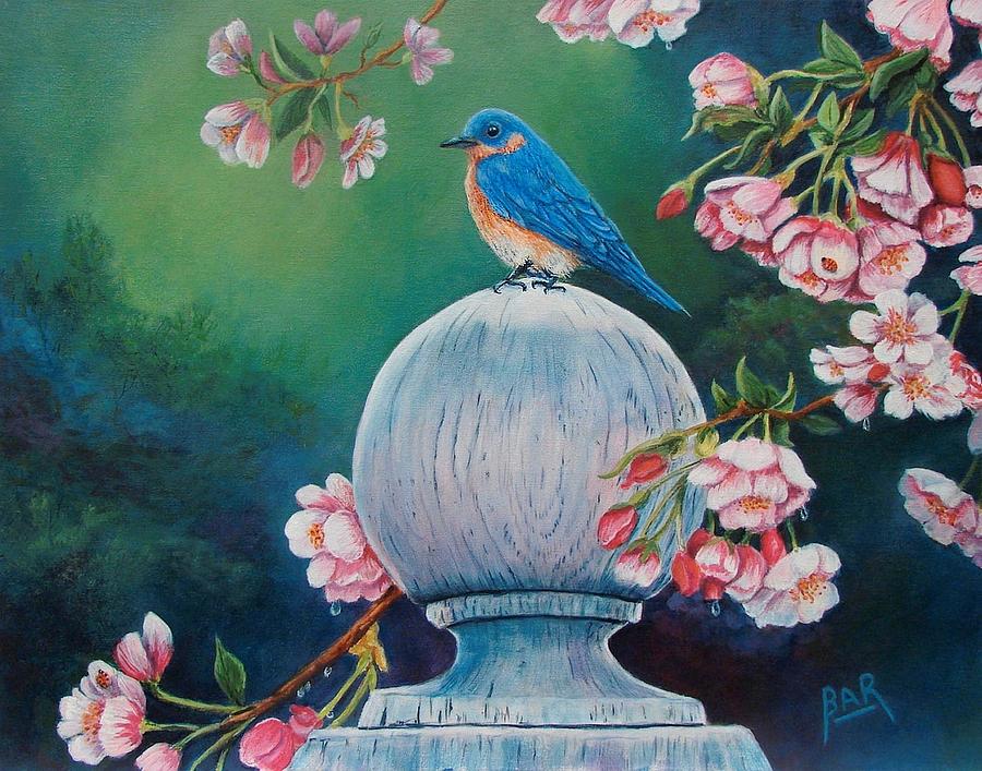 Bird Painting - Bluebird in Spring by Barbara Robertson