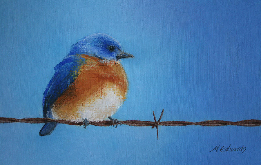 Bluebird on a Wire Pastel by Marna Edwards Flavell