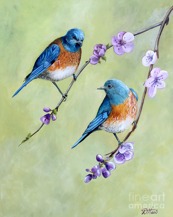 Bluebirds and Blossoms Painting by Debbie Hart