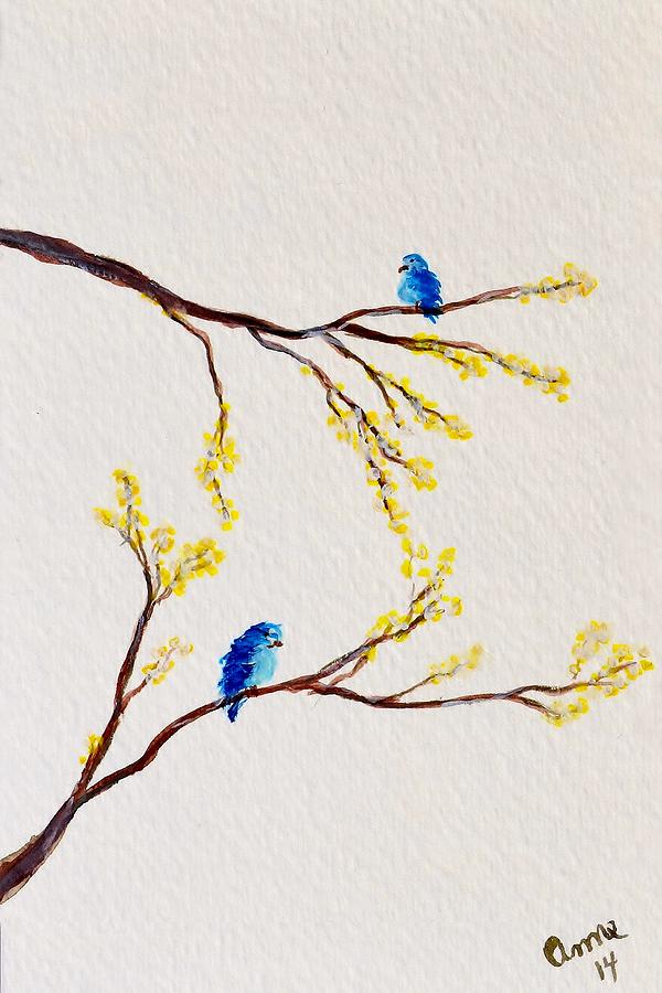 Bird Painting - Bluebirds in Spring 2 by Anne Clark