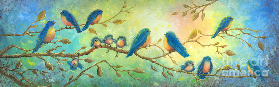 Birds Painting - Bluebirds On Branches by Vickie Wade Birds Painting - Bluebirds On Branches by Vickie Wade
