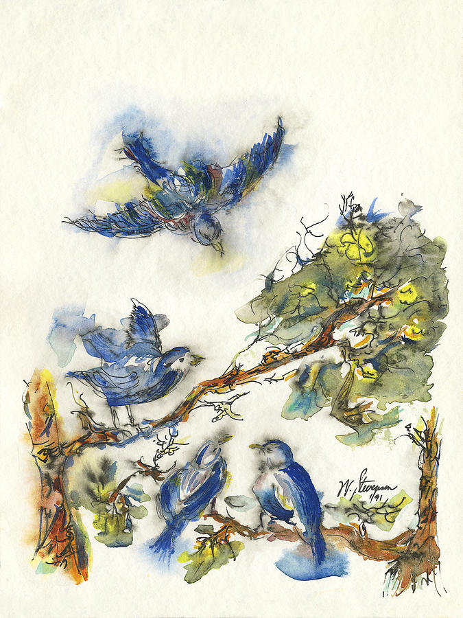 Bluebirds Painting by Walt Stevenson Stevenson