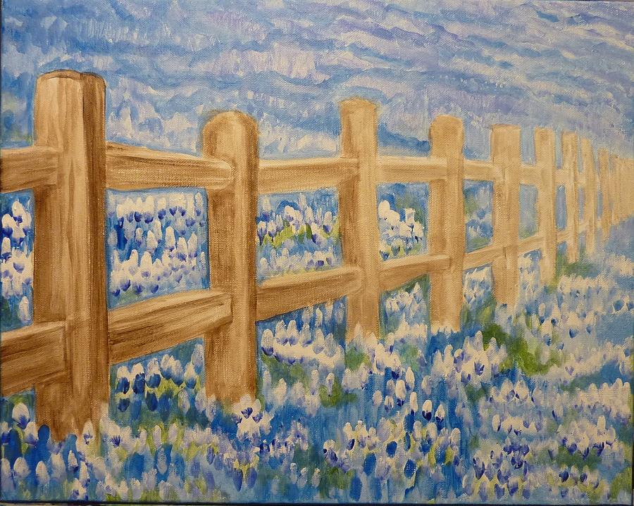 Flower Painting - Bluebonnet Fence by Brenda  Bell