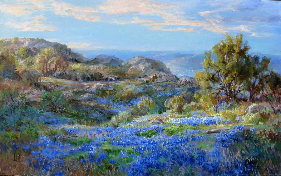 Texas Bluebonnets Painting - Bluebonnet Ridge Sunrise by Lilli Pell