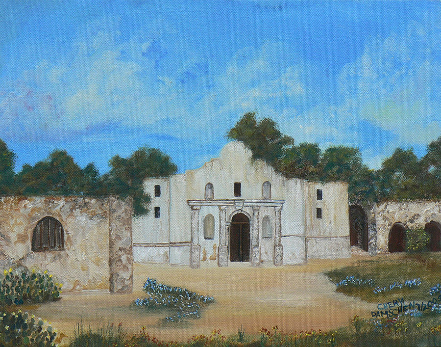 Texas Painting - Bluebonnets at the Alamo by Cheryl Damschen