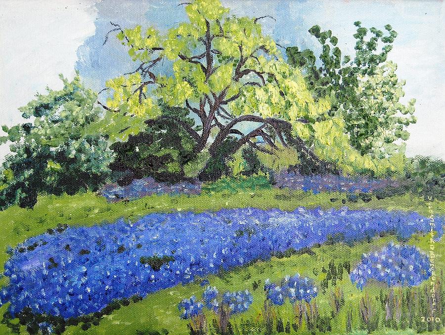 Bluebonnets on a Stormy Day Painting by Vera Smith
