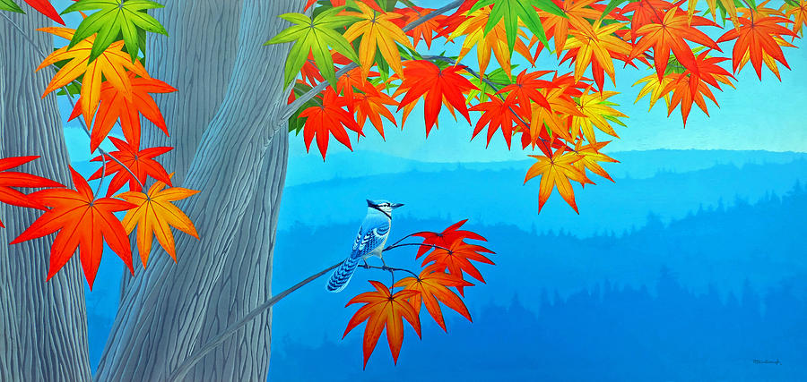 Bluejay in the Fall Painting by Duane McCullough