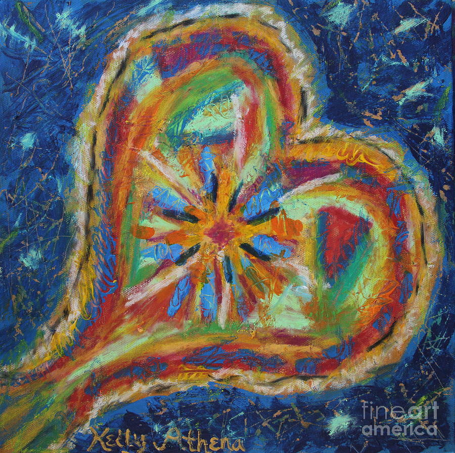 Colorful Heart Painting - Blues Heart by Kelly Athena Colorful Heart Painting - Blues Heart by Kelly Athena