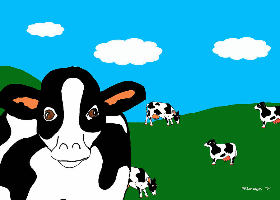 BlueSky Cows Drawing by Rachel Lowry