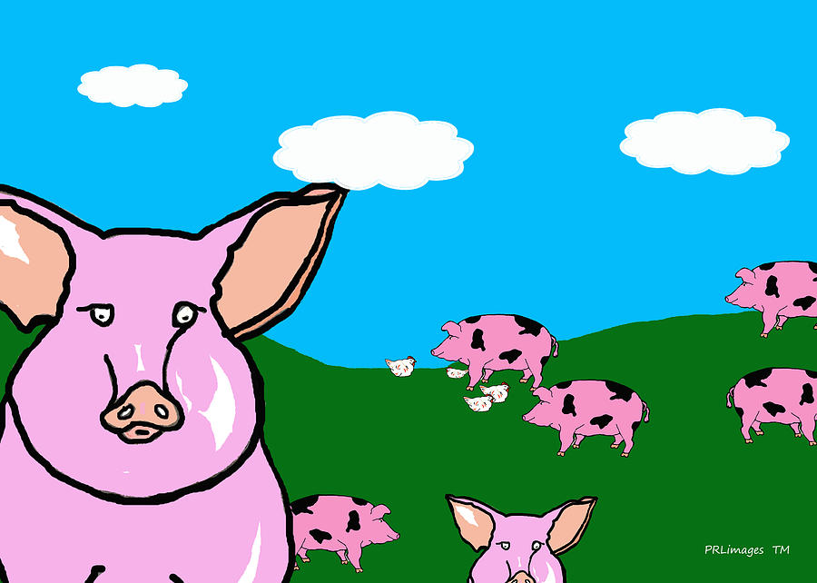 BlueSky Farm Pigs Drawing by Rachel Lowry