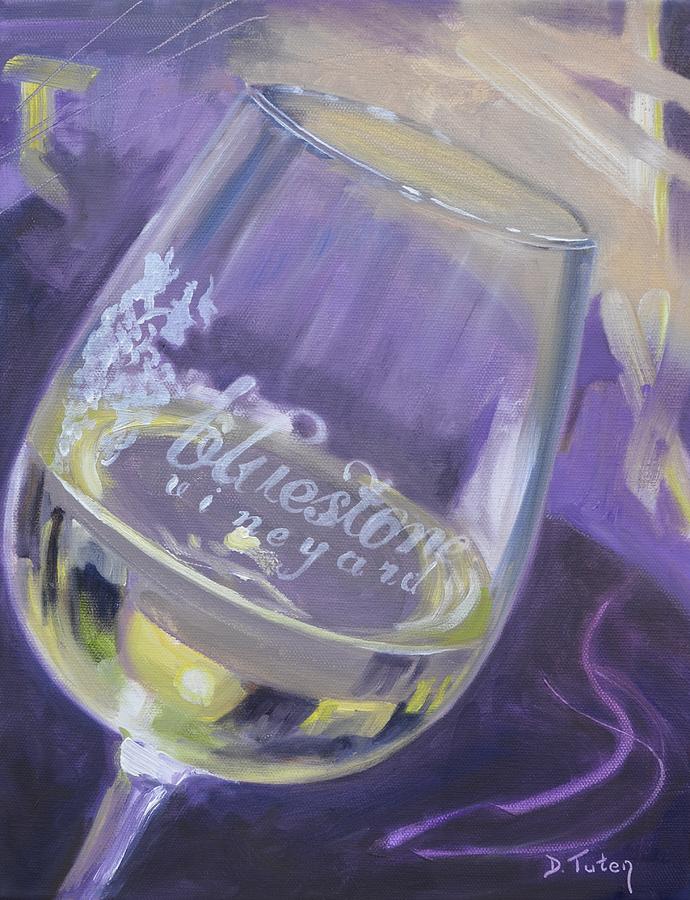 Bluestone Vineyard Wineglass Painting by Donna Tuten