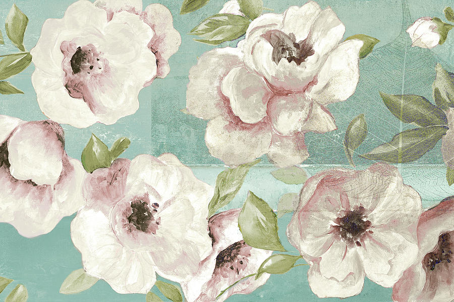 Flower Painting - Blush Flowers On Teal by Patricia Pinto