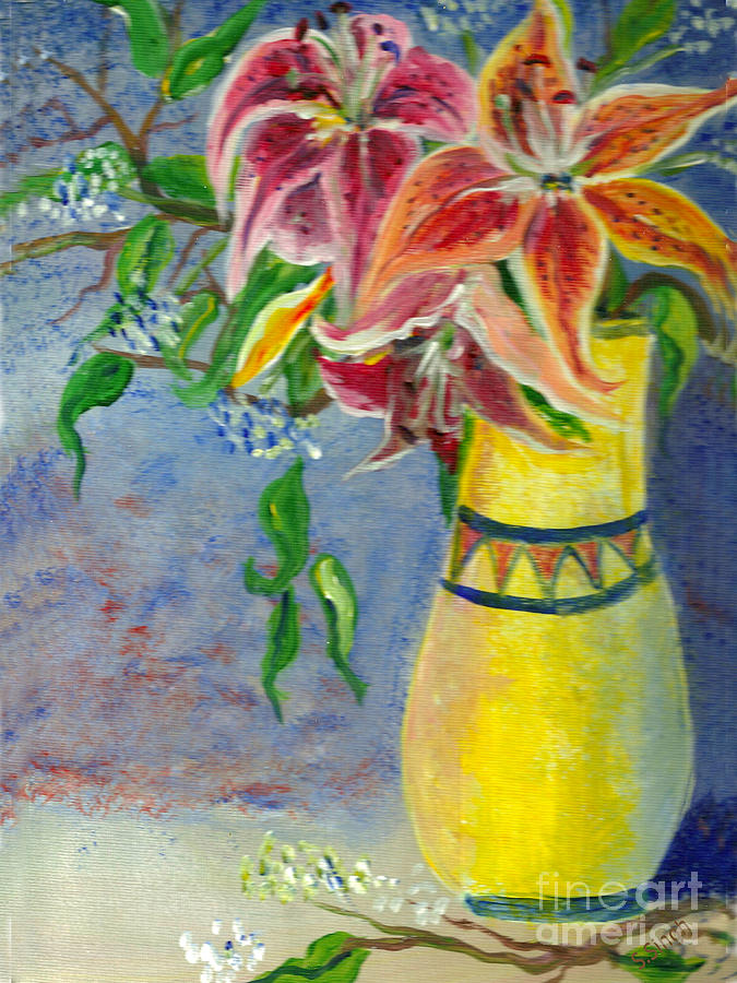 Blushing lilies Painting by Sarabjit Singh