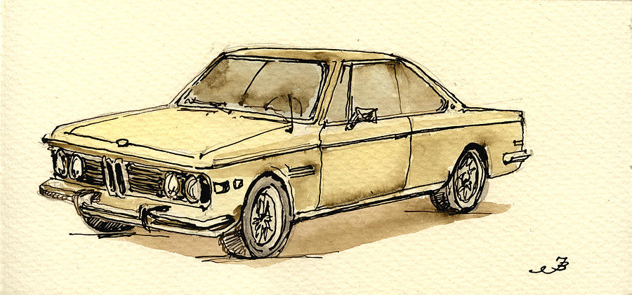 Vintage Painting - BMW 3 CS coupe by Juan  Bosco