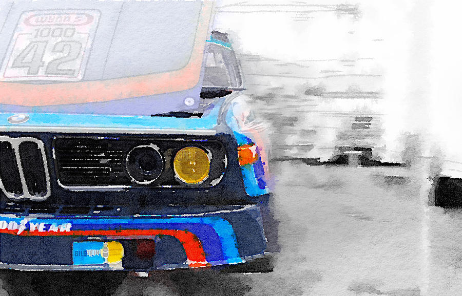 Car Painting - BMW Lamp and Grill Watercolor by Naxart Studio
