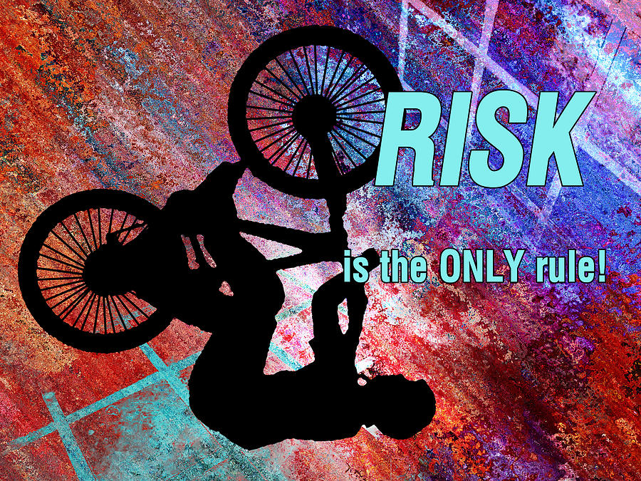BMX on Rusty Grunge Text Risk is the Only Rule Painting by Elaine