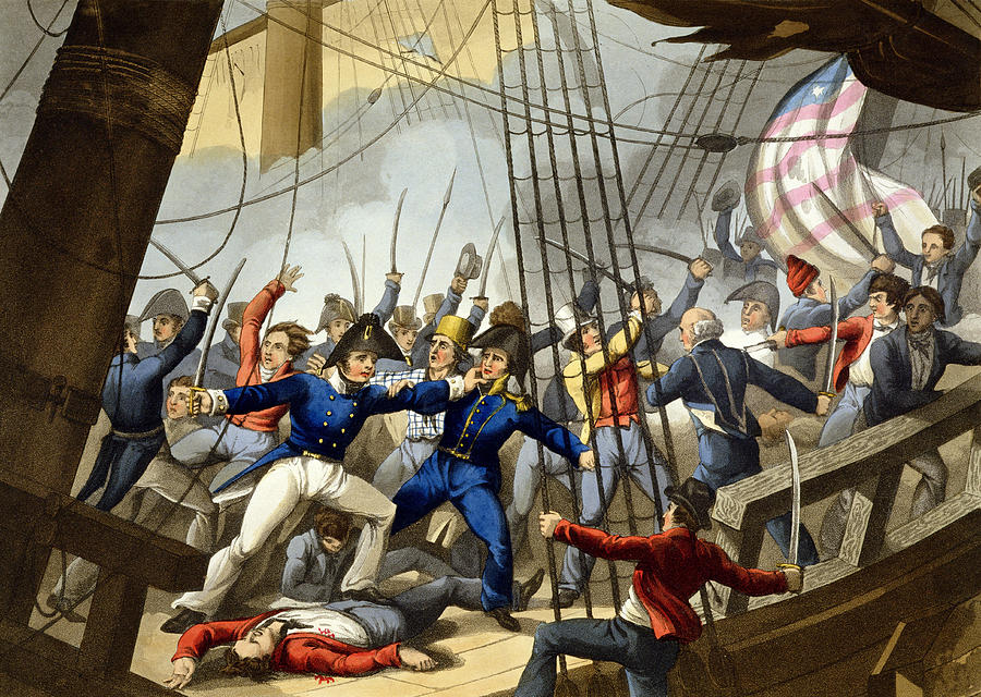 Sailors Drawing - Boarding And Taking The American Ship by William Heath