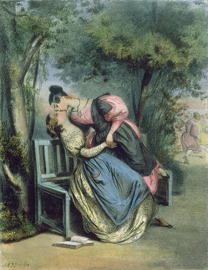 Boarding School Friends, 1837 Drawing by French School