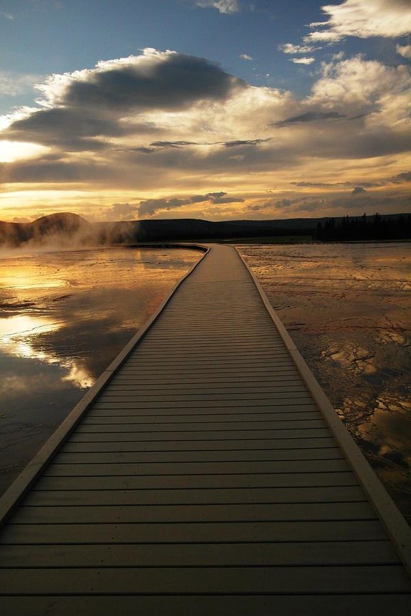 Yellowstone National Park Photograph - Boardwalk and dusk by Jeff Swan