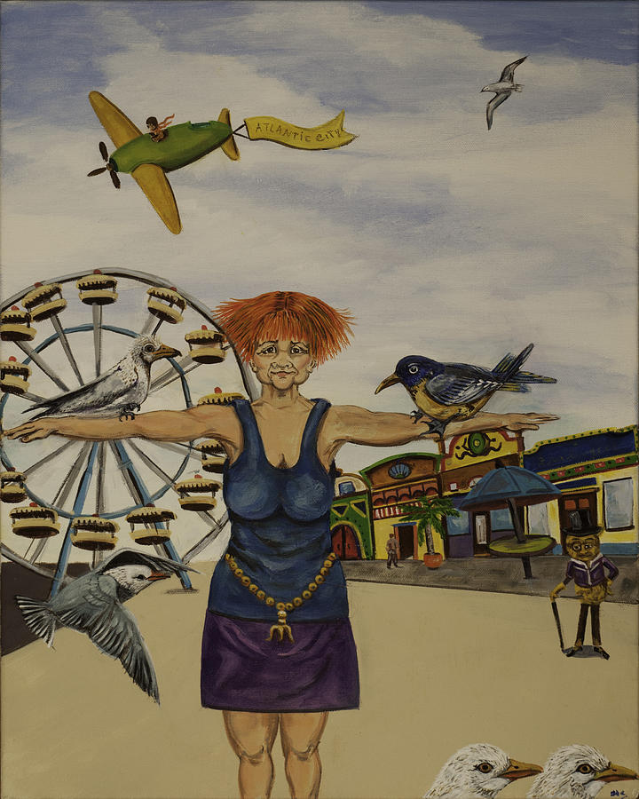 Boardwalk Birdwoman Painting by Susan Culver