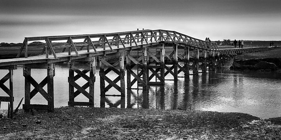 Black And White Photograph - Sandwich Boardwalk over Mill Creek by Betty Denise