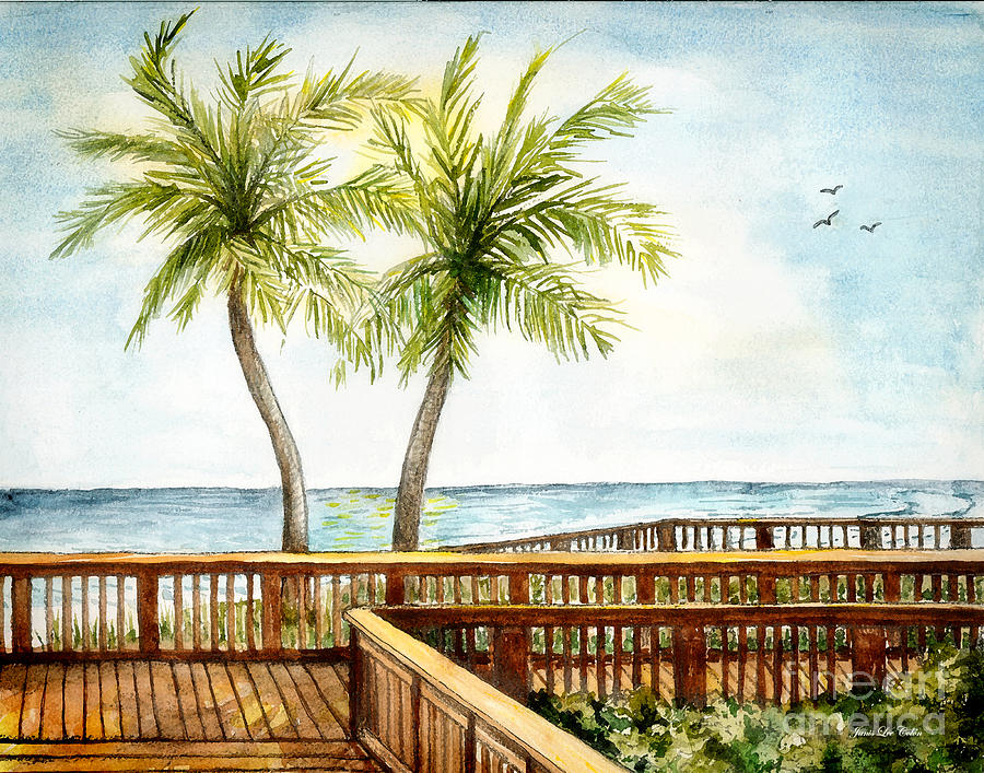 Boardwalk With Two Palms Painting by Janis Lee Colon