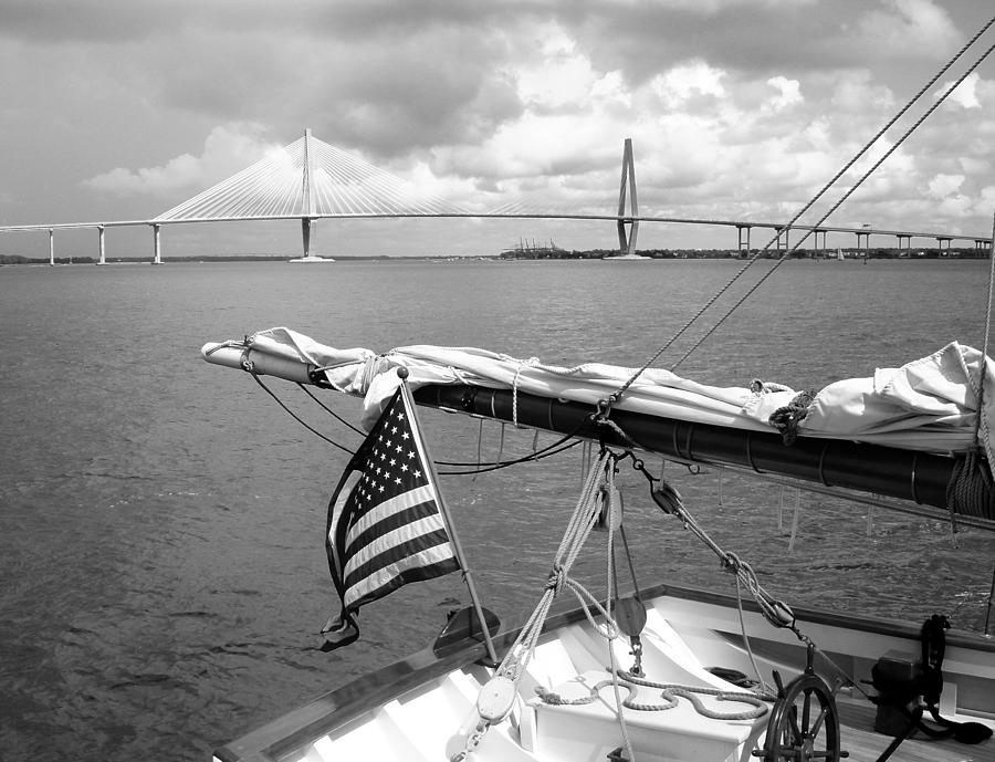 Boat and Charleston Bridge Photograph by Ellen Tully