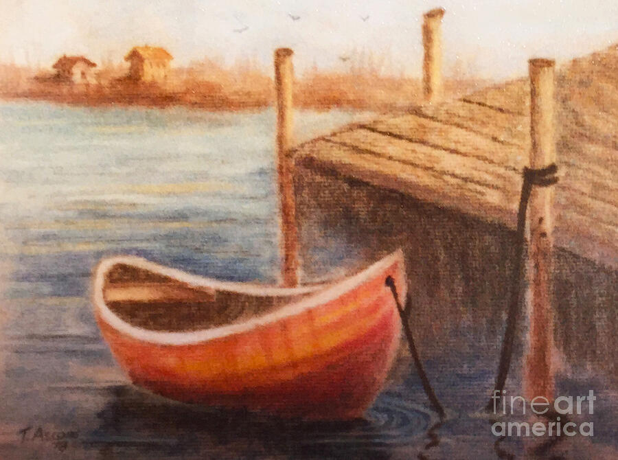 Boat and Dock  Drawing by Teresa Ascone