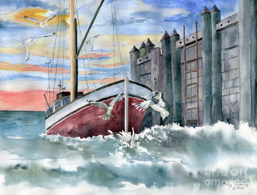 Boat and Gulls Painting by Melly Terpening