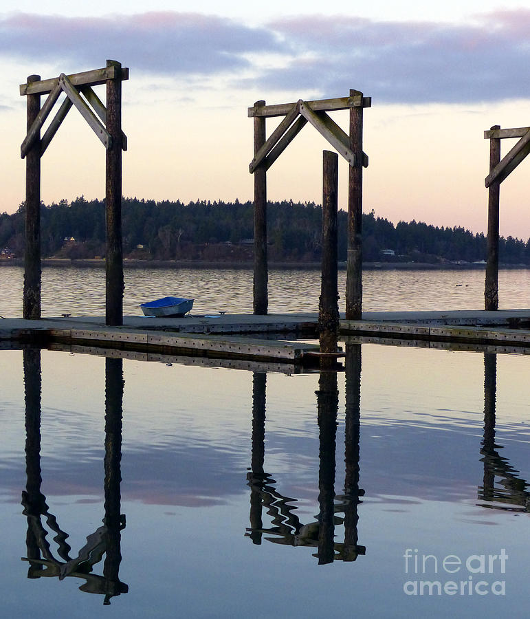 Boat and piers on Vashon Island Photograph by Paula Joy Welter