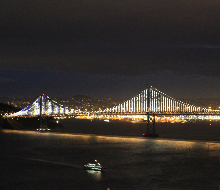 San Francisco Bay Area Photograph - Boat and San Francisco Oakland Bay Bridge Alighted by Ron McMath